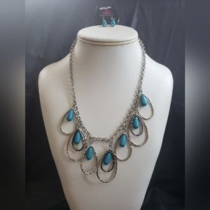 Paparazzi Silver Turquoise Necklace + Earring Set